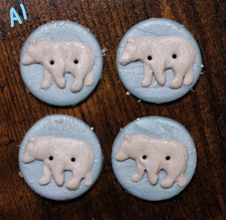 Polar Bear Buttons/Embellishments hand made from Polymer Clay unique bear buttons in 5/8, 3/4, 1.25, and 1.5 diameter. image 3