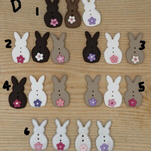 Rabbit buttons, Rabbits in white, tan, taupe, chocolate, bunny with flowers, easter bunnies, bunny embellishments image 5