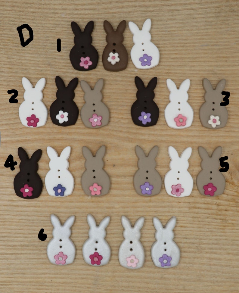 Rabbit buttons, Rabbits in white, tan, taupe, chocolate, bunny with flowers, easter bunnies, bunny embellishments Bild 5