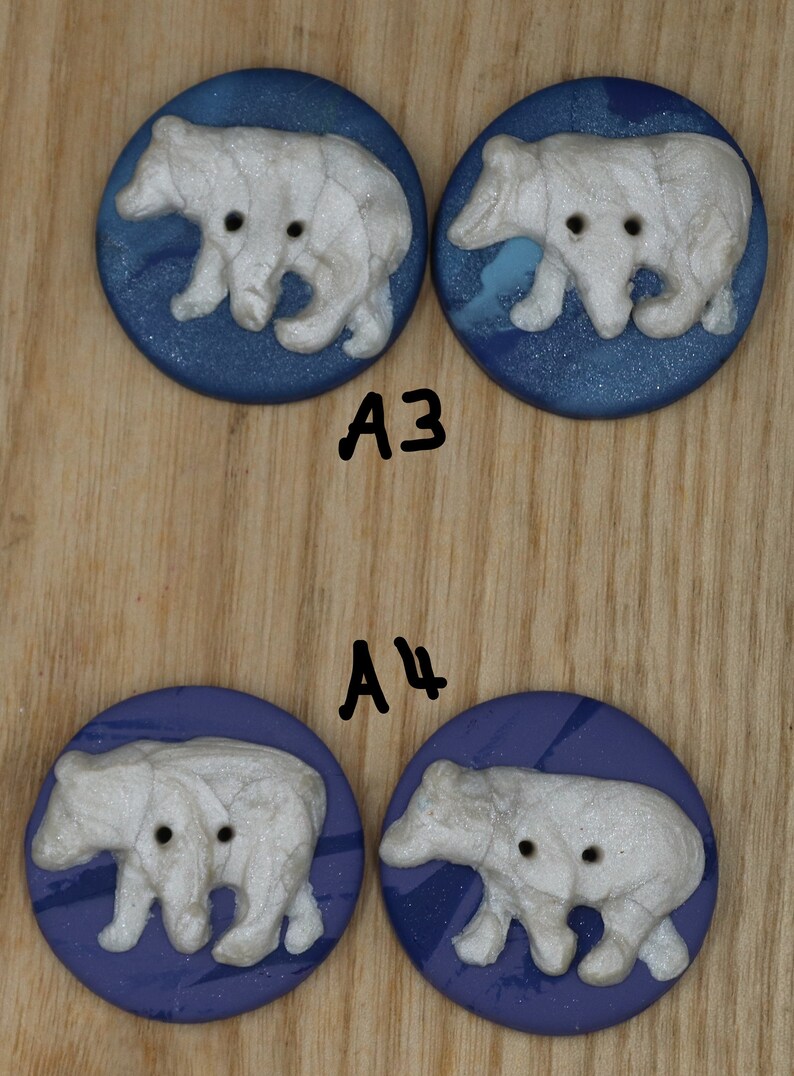 Polar Bear Buttons/Embellishments hand made from Polymer Clay unique bear buttons in 5/8, 3/4, 1.25, and 1.5 diameter. image 4