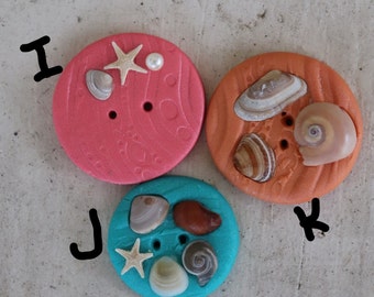Handmade Ocean Theme Buttons: Real Shells & Polymer Clay