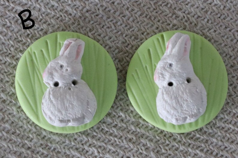 Rabbit buttons, Rabbits in white, tan, taupe, chocolate, bunny with flowers, easter bunnies, bunny embellishments B- pr lt green
