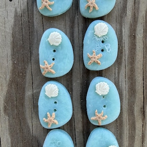 Beach Buttons, turtle and starfish buttons, unique handmade polymer clay