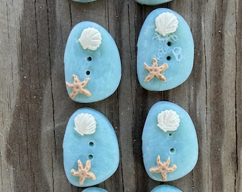 Beach Buttons, turtle and starfish buttons, unique handmade polymer clay
