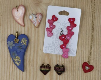 Heart Jewelry Handmade from Polymer Clay, Valentine's Jewelry