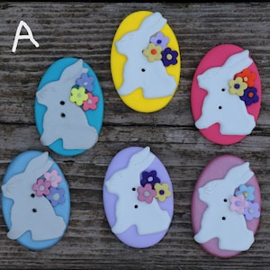 Rabbit buttons, Rabbits in white, tan, taupe, chocolate, bunny with flowers, easter bunnies, bunny embellishments image 2