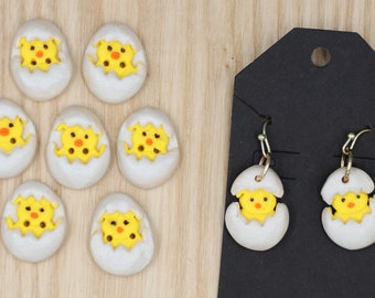 Easter Chicks and Ducks Handmade Polymer Clay Buttons & Earrings