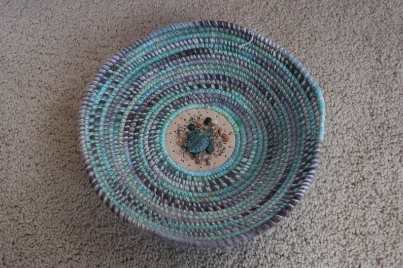 shell decor green recycle purple unique storage red ribbon basket black Hand Sewn Rope Baskets with Clay Disc Bottom- KeyCoin valet