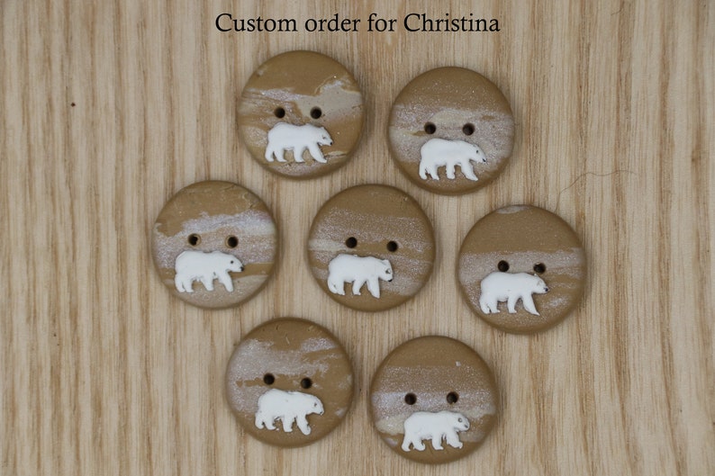 Polar Bear Buttons/Embellishments hand made from Polymer Clay unique bear buttons in 5/8, 3/4, 1.25, and 1.5 diameter. image 7