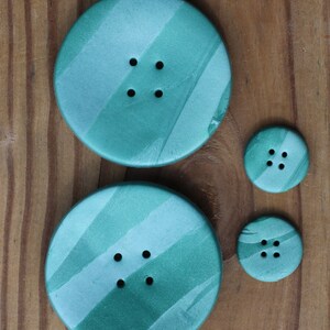 Large Cupped 2&quot; Sage and Mint Green Handmade Polymer Clay Buttons with Coordinating Pair of Coordinating 3/4&quot; Buttons