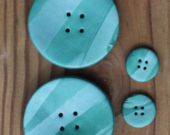 Large Cupped 2" Sage and Mint Green Handmade Polymer Clay Buttons with Coordinating Pair of Coordinating 3/4" Buttons