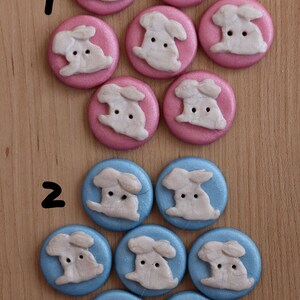 Rabbit buttons, Rabbits in white, tan, taupe, chocolate, bunny with flowers, easter bunnies, bunny embellishments image 4