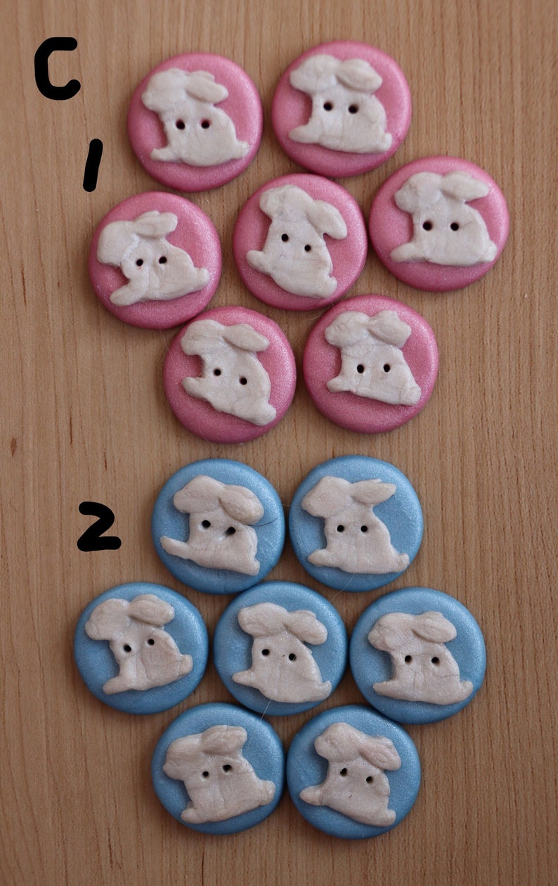 Rabbit buttons, Rabbits in white, tan, taupe, chocolate, bunny with flowers, easter bunnies, bunny embellishments image 4