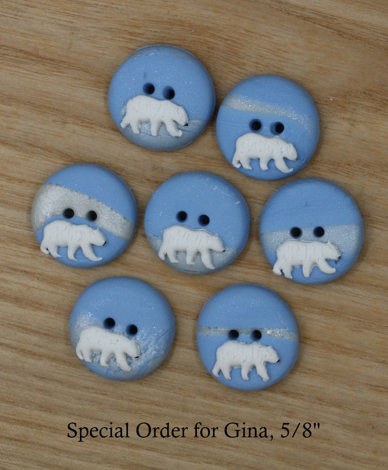 Polar Bear Buttons/Embellishments hand made from Polymer Clay unique bear buttons in 5/8, 3/4, 1.25, and 1.5 diameter. image 2