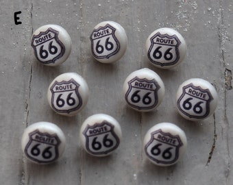 Route 66 Buttons & Jewelry, Rte 66, Highway Travel: pin, tie tac, bracelet, earrings, pendant