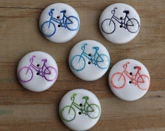 Bicycle Buttons, bike buttons in polymer clay, aqua, rainbow