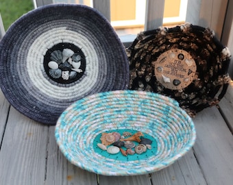 Nature's Baskets: Shell & Clay Bases in Handmade Rope Bowls, home decor,decorative  storage, valet, key and jewelry storage,