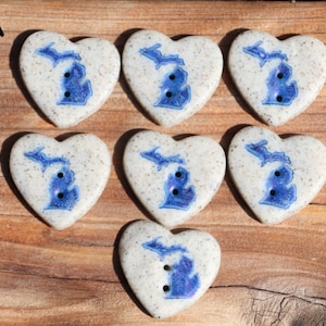 Michigan Buttons, Great Lakes State Buttons A-Blue Granite Heart