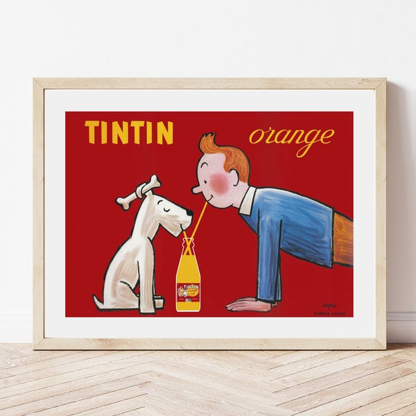 Tintin Orange Soda Vintage Poster, Tintin Snowy Drinking Poster, Tintin Savignac Poster, Tintin Art Print, Tintin Wall Art