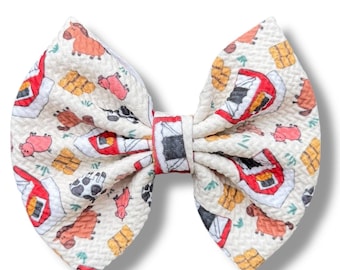 BARNYARD BASH Tan First Birthday | First Birthday Farm Themed | Farm Print Hair bows, scrunchies, headbands and headwraps