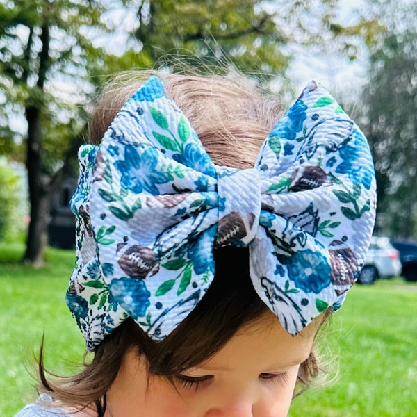 EAGLES BOWS and HEADBANDS Midnight Green Watercolor Flowers and Footballs| Philadelphia Eagles Inpired Art