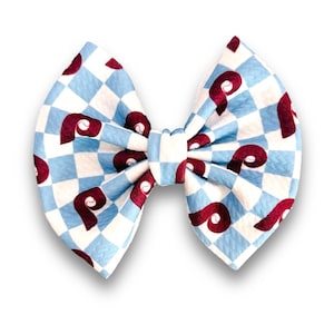 PHILLIES CHECKER BOWS Powder Blue| Philadelphia Phillies Throwback Inspired  Print | Infant/Toddler/Girl's Hair Bows