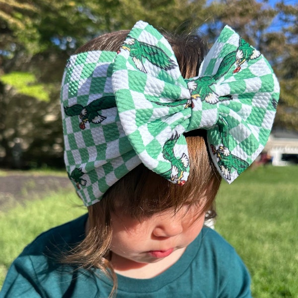 EAGLES CHECKER BOWS| Philadelphia Eagles Inspired  Print | Infant/Toddler/Girl's Hair Bows