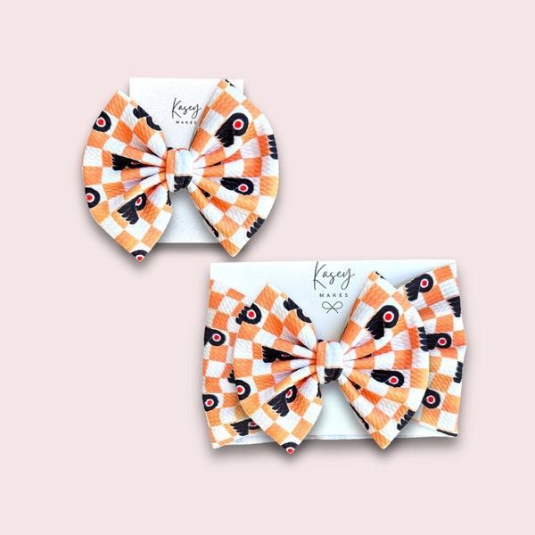 FLYERS CHECKER BOWS| Philadelphia Flyers Inspired  Print | Infant/Toddler/Girl's Hair Bows