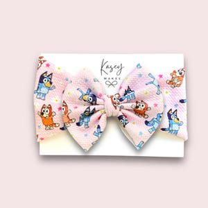PINK BLUEY Inspired Hair Bows | Bluey and Bingo Dog Inspired Girls Bows, Headwraps, Scrunchies, Headbands, Infant Bows| Bluey Birthday Bow