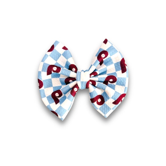 PHILLIES CHECKER BOWS Powder Blue| Philadelphia Phillies Throwback Inspired  Print | Infant/Toddler/Girl's Hair Bows