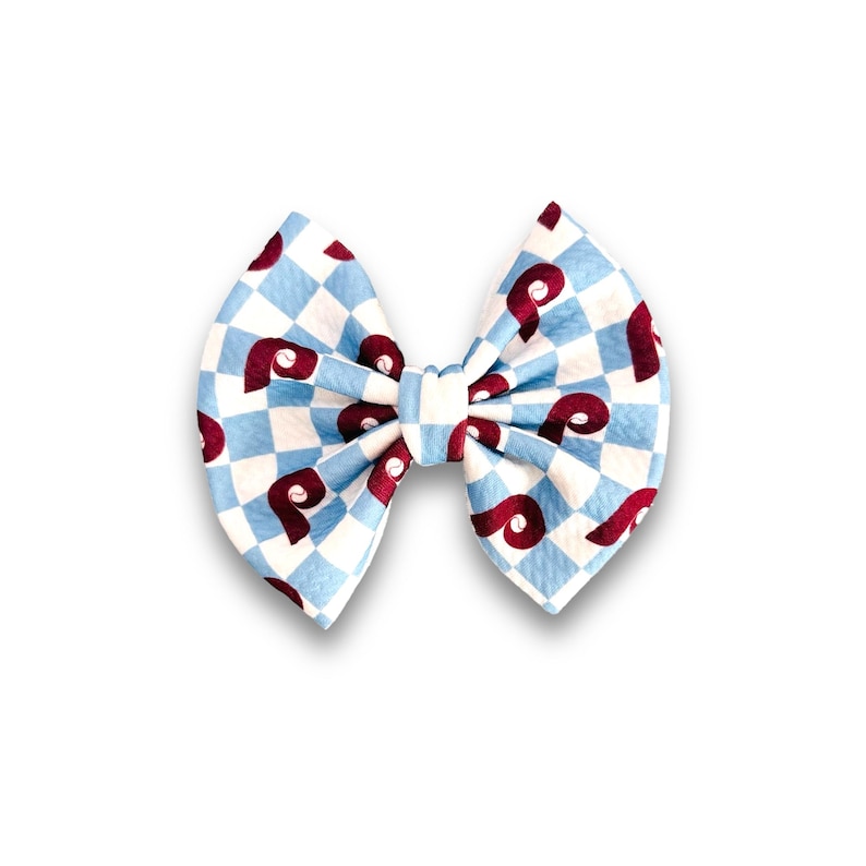 PHILLIES CHECKER BOWS Powder Blue| Philadelphia Phillies Throwback Inspired Print | Infant/Toddler/Girl's Hair Bows zdjęcie 1