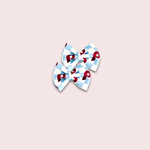 POWDER BLUE CHECK PRINT SET OF TWO 3 INCH PIGGIES ON CLIPS