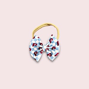 POWDER BLUE CHECK PRINT BOW ON INFANT NYLON