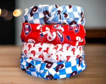 PHILLIES INSPIRED BASEBALL | Phillies Inspired Prints | Knotted Headbands for Adults & Kids| Mommy and Me Hair Accessories