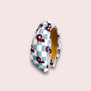 POWDER BLUE CHECK PRINT IN ADULT KNOTTED HEADBAND