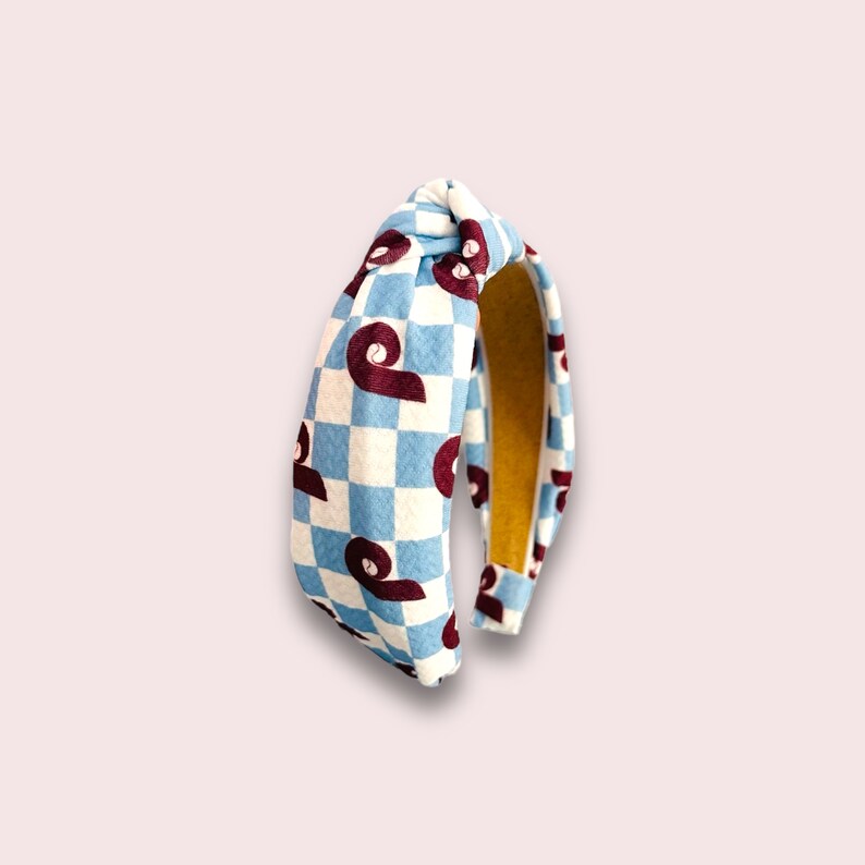 POWDER BLUE CHECK PRINT IN ADULT KNOTTED HEADBAND