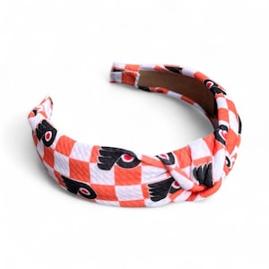 Flyers Inspired Knotted Headband: Orange Checker