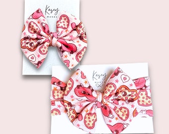 VALENTINE'S PIZZA BOWS| Hearts Hair Bows | Red and Pink Girls Bows, Headwraps, Scrunchies, Headbands, Infant Bows| Matching| Mommy & Me