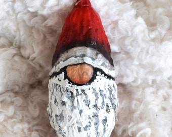 Gourd Santa Gnome Ornament/ Hand Painted Ornament/ Painted Gnome/ Christmas Ornament