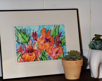 Tropical Flower Watercolor Painting-Framed Original/ (Prints Available)/ Impressionism Flower Painting- Floral Wall Art/ Contemporary Art