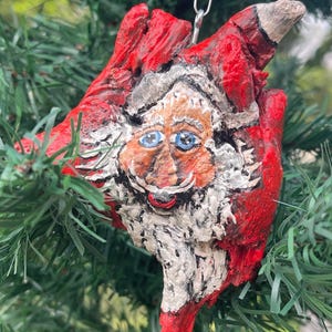 Primitive Driftwood Santa- Hand Painted- Nature Art Ornaments- Christmas Decor- Country Christmas, Folk Art Santa