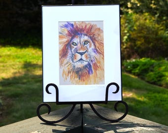 Framed Lion Giclee Print: Watercolor Lion Art, 8x10