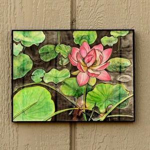 Pink Water Lily Watercolor Painting: Shimmery Floral Wall Art, 9&quot; x 12&quot; Framed Original