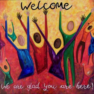 Church Welcome Giclee Print: Multicultural Worship Art (9x12