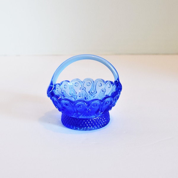 Vintage Cobalt Blue Basket/ Cellar Open Salt Basket/ Blue Glass Diamond Pattern Basket/ Victorian Decor/ Miniatures