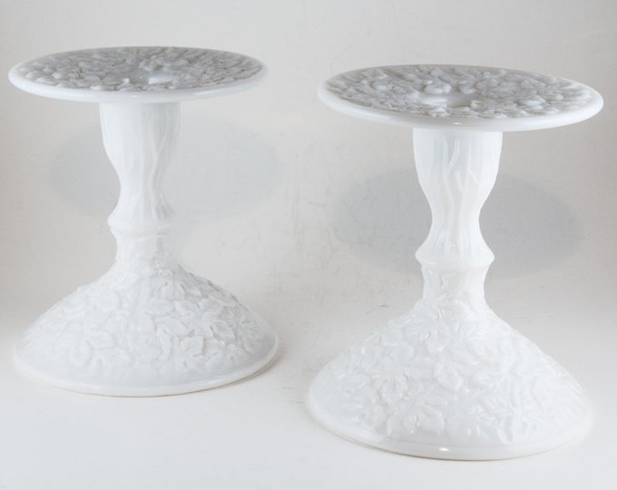 Westmoreland Milk Glass Candle Holders. the Bramble/maple Leaf Etsy