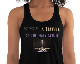 Damen Flowy Racerback Tank !  Heiliger Geist! biblischer Text! Segen! Bibel zitate! Mein Körper ist ein Tempel des Heiligen Geistes!