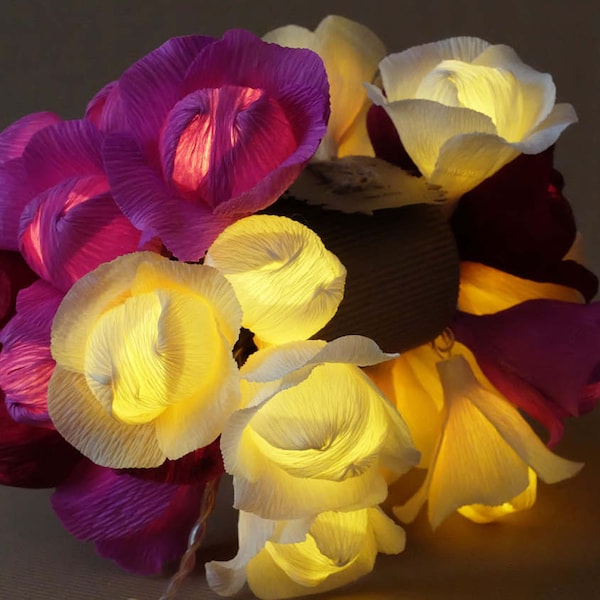 HANDMADE Roses String lights, Lights garland, Flower lights garland, Wedding lights, Fairy lights, Bedroom lights, Magnolia decor, Roses.