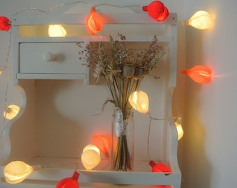 20 LED bulbs Flower garland, Wedding decor, Wedding lights, Lights garland, Red lights, Home decor.