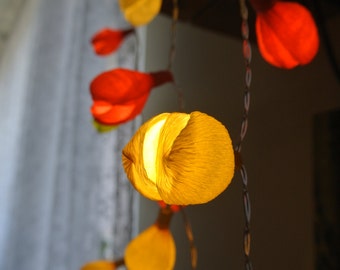 String lights and lighting, 20 LED bulbs Flower garland, Battery lights, Wedding lights, Lights garland, pastel color lights, Home decor.